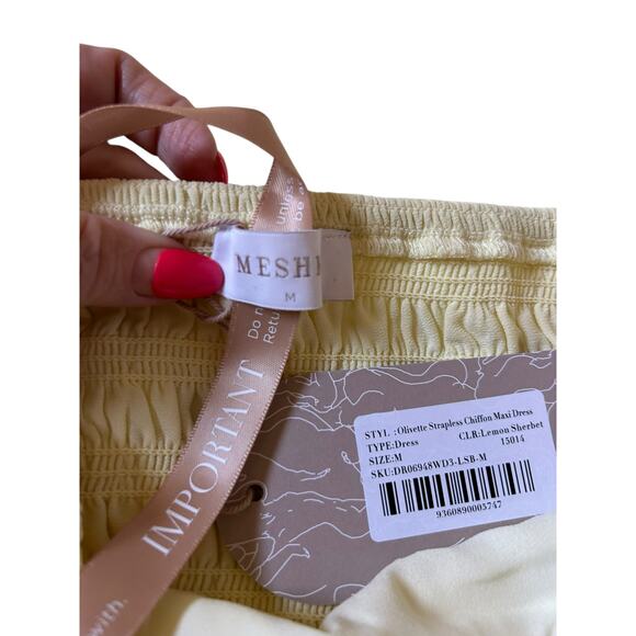 NWT - Meshki Olivette Strapless Chiffon Maxi Dress in Lemon Sherbert- Size M - Picture 4 of 16